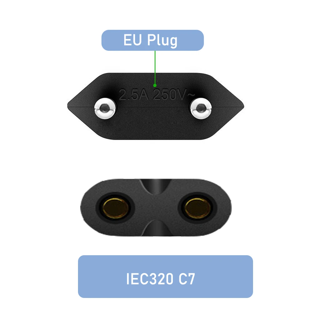 كابل طاقة أوروبي غير مستقطب من نوع IEC-320-C7 إلى CEE 7/16، كابل طاقة تيار متردد لـ DJI Mavic Air 2/2S، PS4، PS5، Xbox، TV
