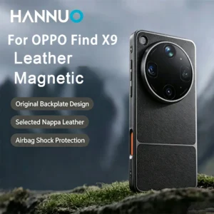 غطاء حماية مغناطيسي من HANNUO لهاتف OPPO Find X9 Ultra، غطاء مغناطيسي من الجلد المطلي كهربائياً، غلاف مقاوم للغبار لهاتفك.