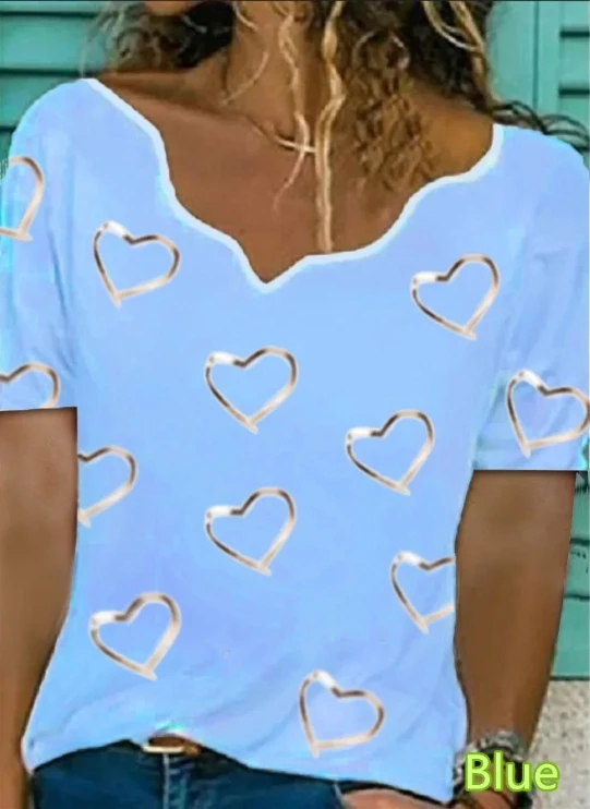 تي شيرت نسائي جديد عصري غير رسمي مطبوع عليه Love من Harajuku، تي شيرت نسائي بأكمام قصيرة، ملابس نسائية غير رسمية فضفاضة