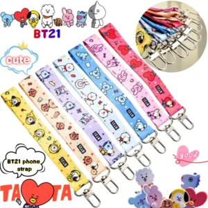 حبل هاتف BT21 Koya Shooky Tata Cooky Mang بتصميم إبداعي عالي الجودة مطبوع عليه رسوم كرتونية لطيفة ومضادة للضياع للأزواج