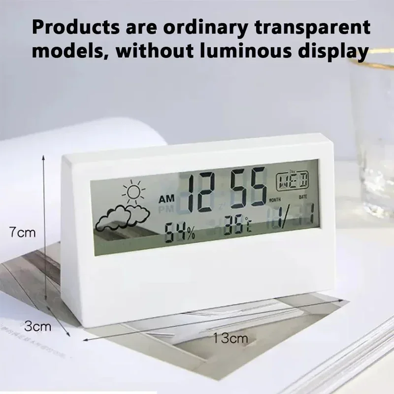 ساعة منبه لسطح المكتب LCD تقويم شفاف للطقس ودرجة الحرارة الرقمية والرطوبة تعرض الأجهزة المنزلية والحياة الذكية