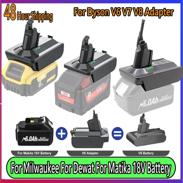 محول لماكيتا/ديوالت/ميلووكي 18 فولت محول بطارية ليثيوم إلى لسلسلة دايسون V6 V7 V8 أداة المكنسة الكهربائية DC58/SV11/SV10