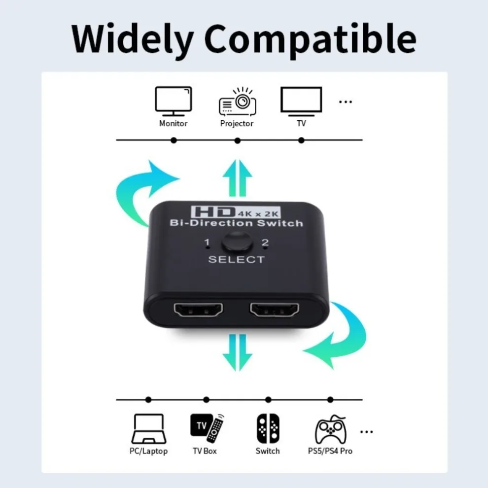 موزع ومبدل HDMI متوافق مع تقنية 4K، ثنائي الاتجاه 1x2/2x1، مبدل HDMI 2 في 1، مناسب لأجهزة PS4/3 وصندوق التلفزيون، محول ومبدل.