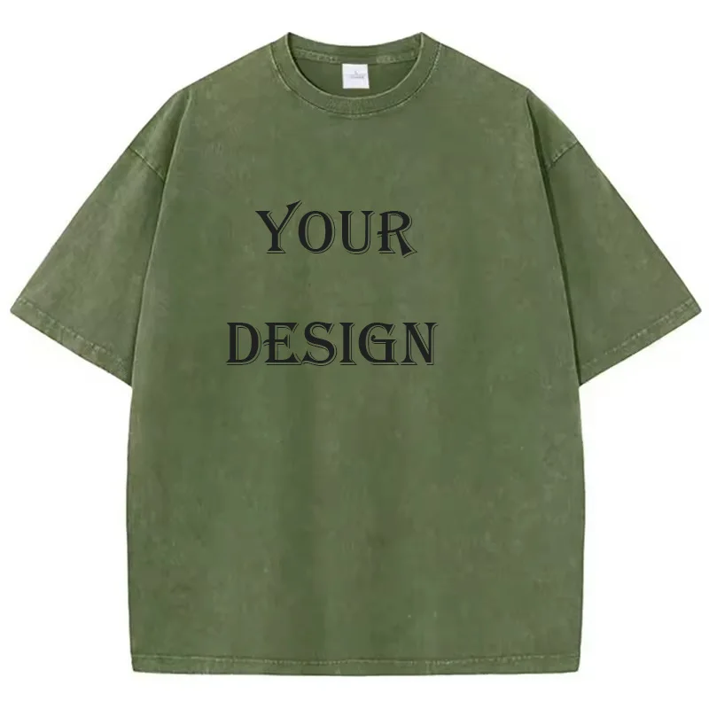 تي شيرت قطني مغسول للجنسين مطبوع حسب الطلب تي شيرت Harajuku Top DIY Your Like Photo أو Logo تي شيرت قمة الموضة المخصصة