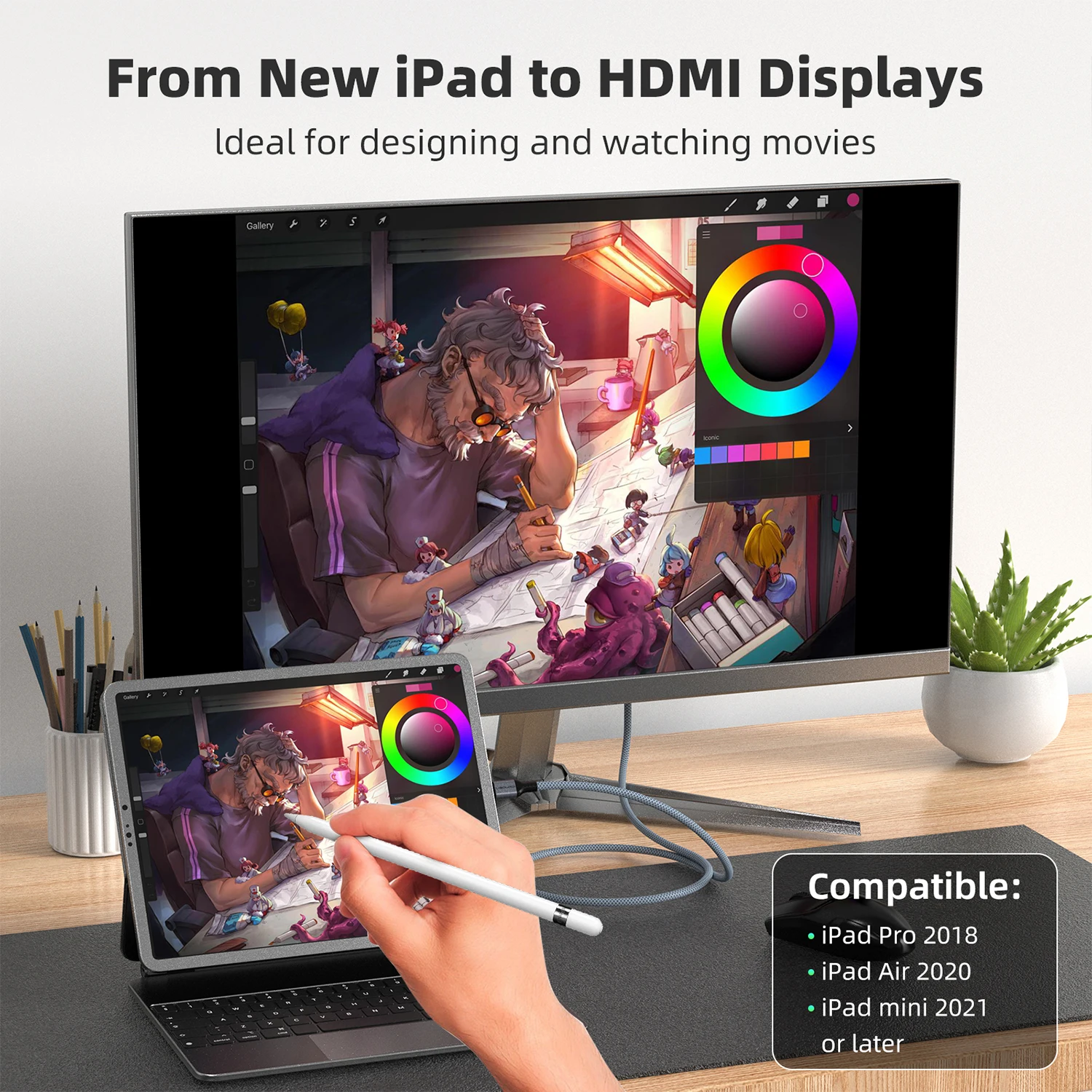 UGOURD USB C إلى HDMI2.0 كابل نوع C إلى HDMI 4K60HZ محول Thunderbolt 3 4 إلى HDTV 2.0 محول كابل آيفون 15 16 ماك بوك
