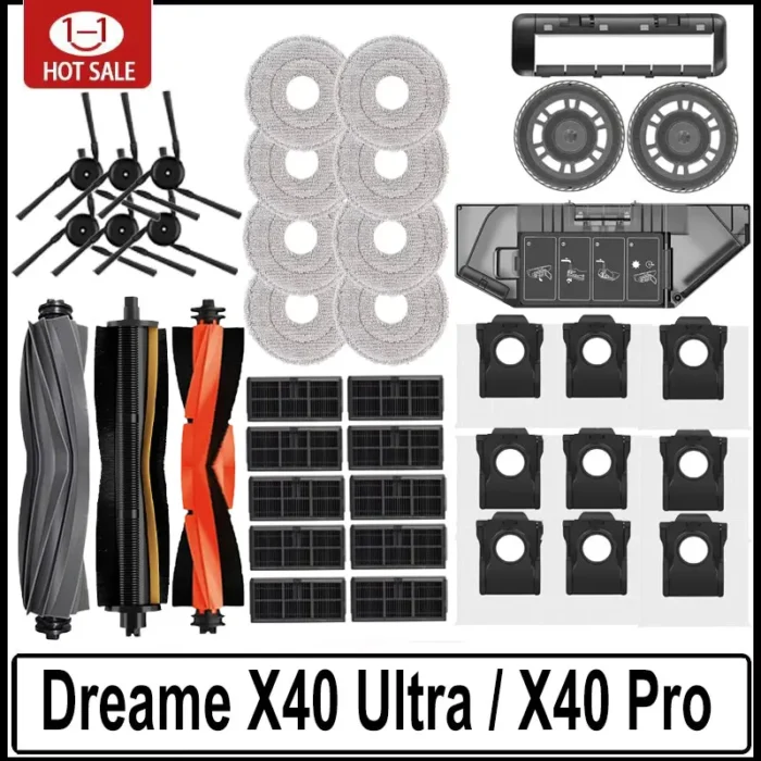 Dreame X40 Ultra / X40 Pro / L40 Ultra قطع غيار مكنسة الروبوت فرش جانبية رئيسية ممسحة ملابس مرشحات HEPA ملحقات أكياس الغبار