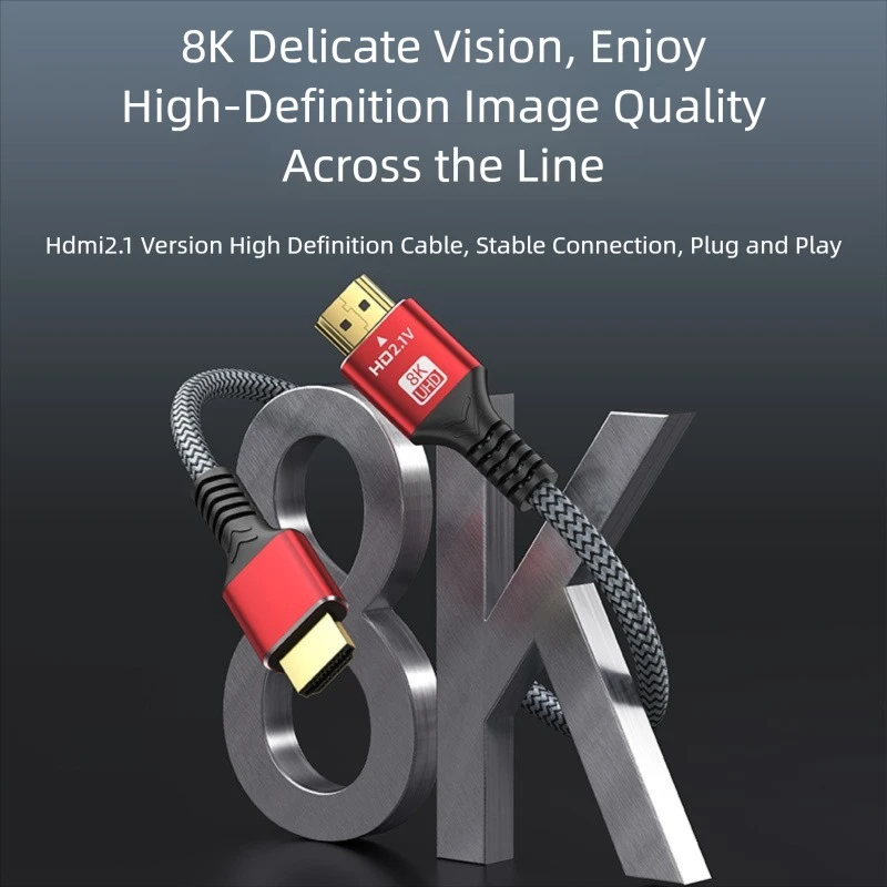 8K HDMI2.1 كابل عالي السرعة HDMI 8K كابل 60HZ 2.1V 4K 144HZ ثلاثية الأبعاد تلفزيون شاشة الكمبيوتر العارض PS لعبة وحدة التحكم الصوت والفيديو