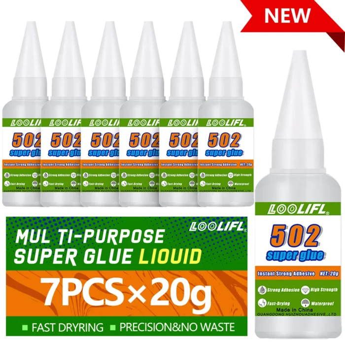 1-7 قطع من لوليفل 502 غراء فائق سريع الجفاف، لاصق سيانوأكريلات للجلد والمطاط والزجاج والمعادن، غراء سائل قوي الترابط