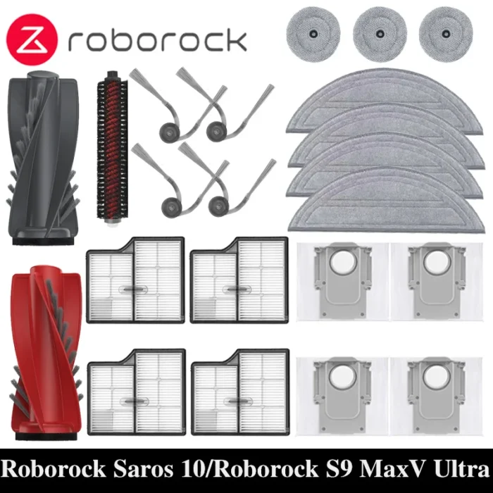 قطع غيار Roborock Saros 10/Roborock S9 MaxV Ultra Robot Vacuum فرش جانبية رئيسية ممسحة ملابس مرشحات HEPA ملحقات أكياس الغبار