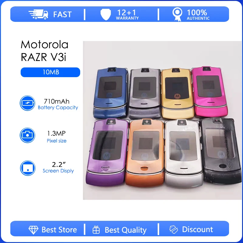 موتورولا RAZR V3i مجدد-الأصلي V3i 1.3MP بطارية قابلة للفصل 710mAh هاتف محمول بالجملة شحن مجاني