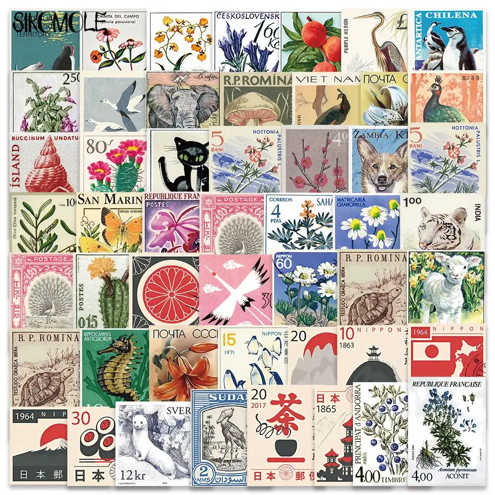 10/30/50 قطعة الكرتون الرجعية الفن Stamps ملصقات النمط الياباني DIY بها بنفسك السفر الأمتعة الغيتار الثلاجة محمول الكتابة على الجدران ملصق طفل الشارات