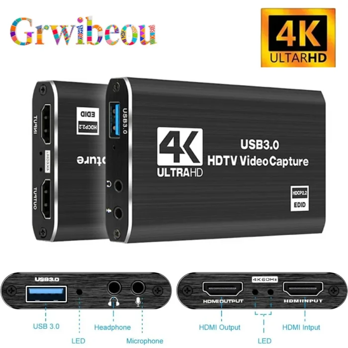 4K USB 3.0 بطاقة التقاط الفيديو HDMI-متوافق 1080P HD مسجل فيديو المنتزع للكمبيوتر PS4 OBS لعبة تسجيل لعبة الصوت هيئة الت