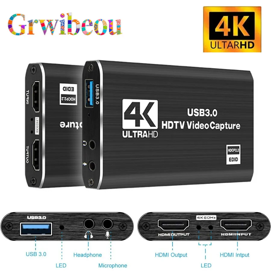 4K USB 3.0 بطاقة التقاط الفيديو HDMI-متوافق 1080P HD مسجل فيديو المنتزع للكمبيوتر PS4 OBS لعبة تسجيل لعبة الصوت هيئة التصنيع العسكري