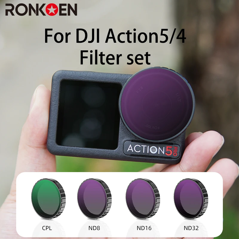 مرشح Ronkoen ND CPL لـ DJI OSMO Action4/5Pro ملحقات كاميرا الحركة CPL ND8 ND16 ND32 مجموعة عدسات إطار من سبائك الألومنيوم