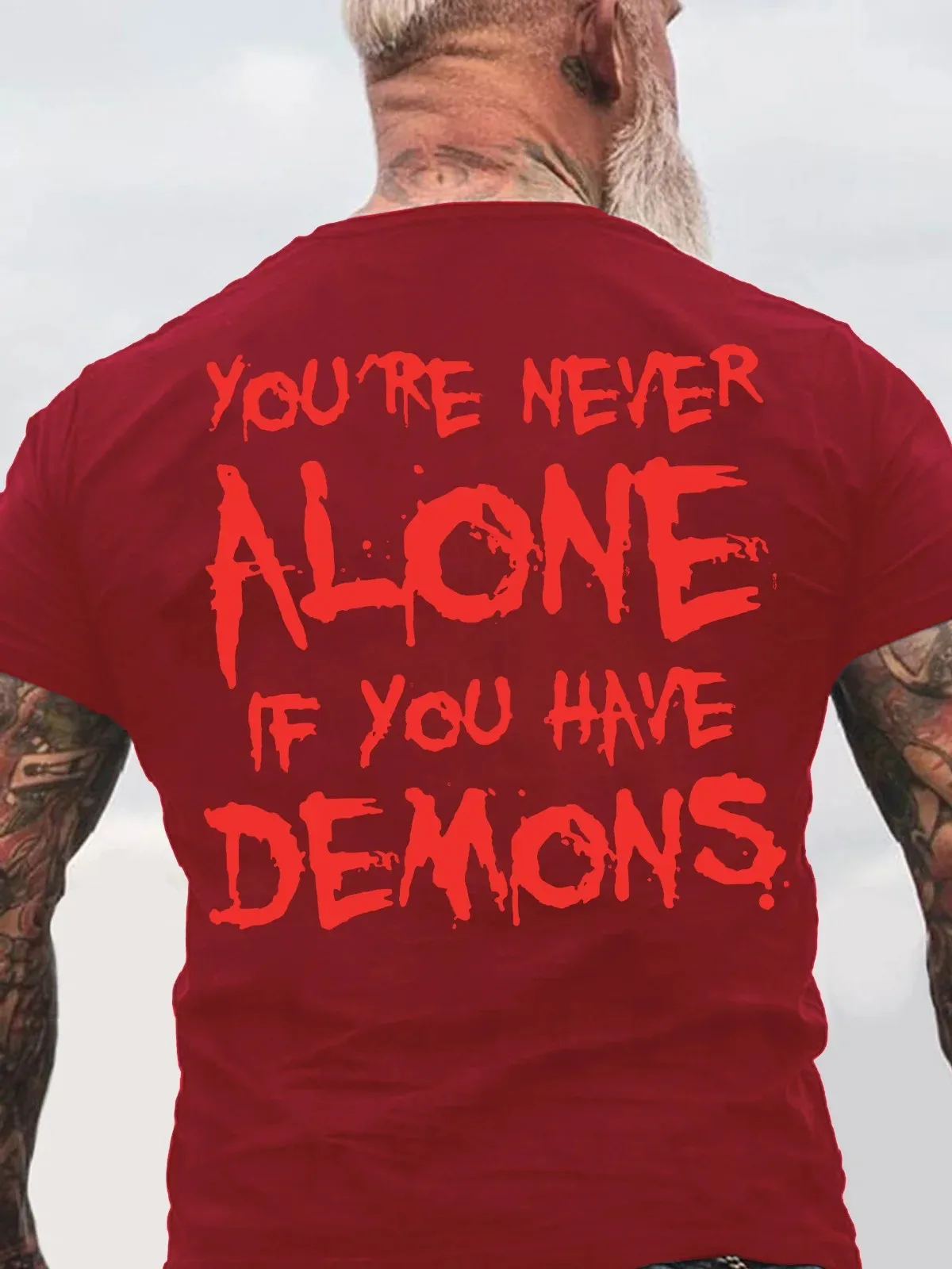 تي شيرت قطني بطبعة سوداء من You're Never Alone If You Have Demons