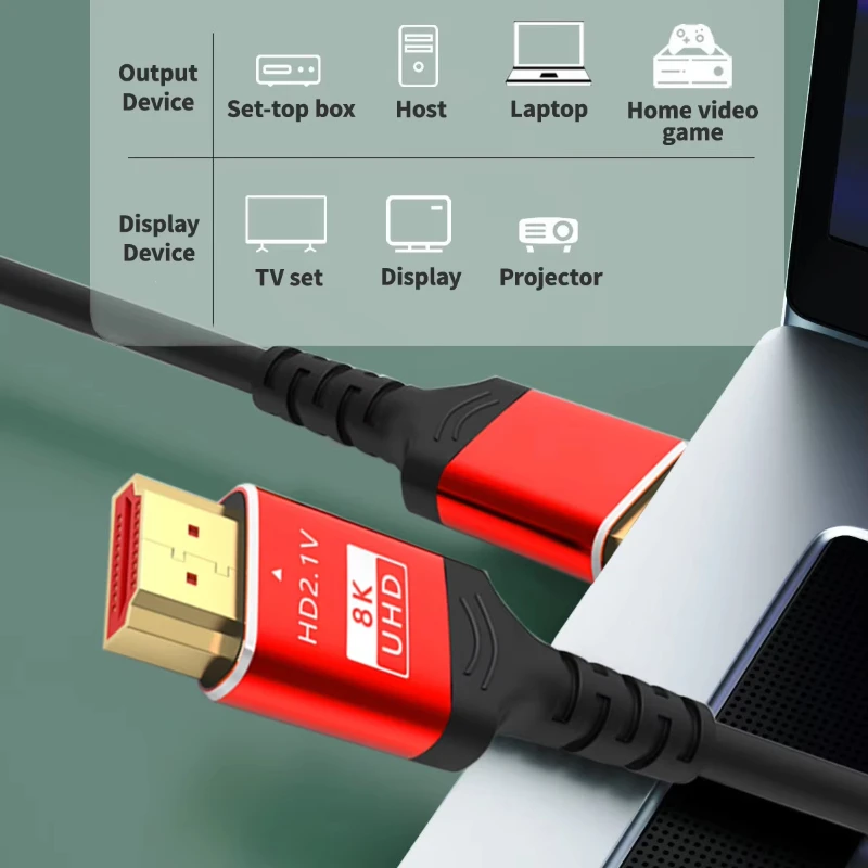 8K HDMI2.1 كابل عالي السرعة HDMI 8K كابل 60HZ 2.1V 4K 144HZ ثلاثية الأبعاد تلفزيون شاشة الكمبيوتر العارض PS لعبة وحدة التحكم الصوت والفيديو