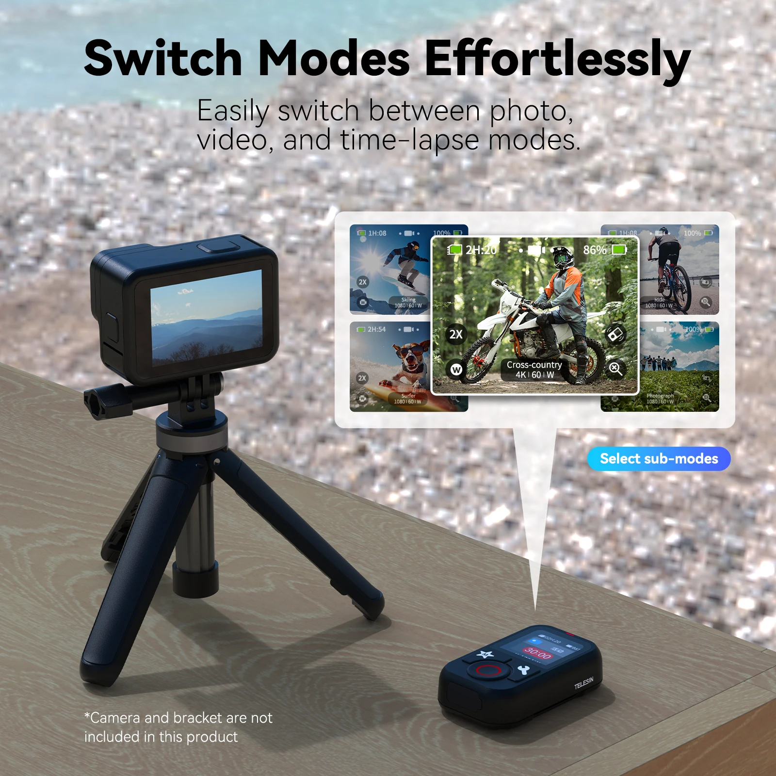 TELESIN مقاوم للماء بلوتوث التحكم عن بعد ل GoPro بطل 13 12 11 10 9 8 ماكس مع شريط للرسغ لملحقات كاميرا الحركة