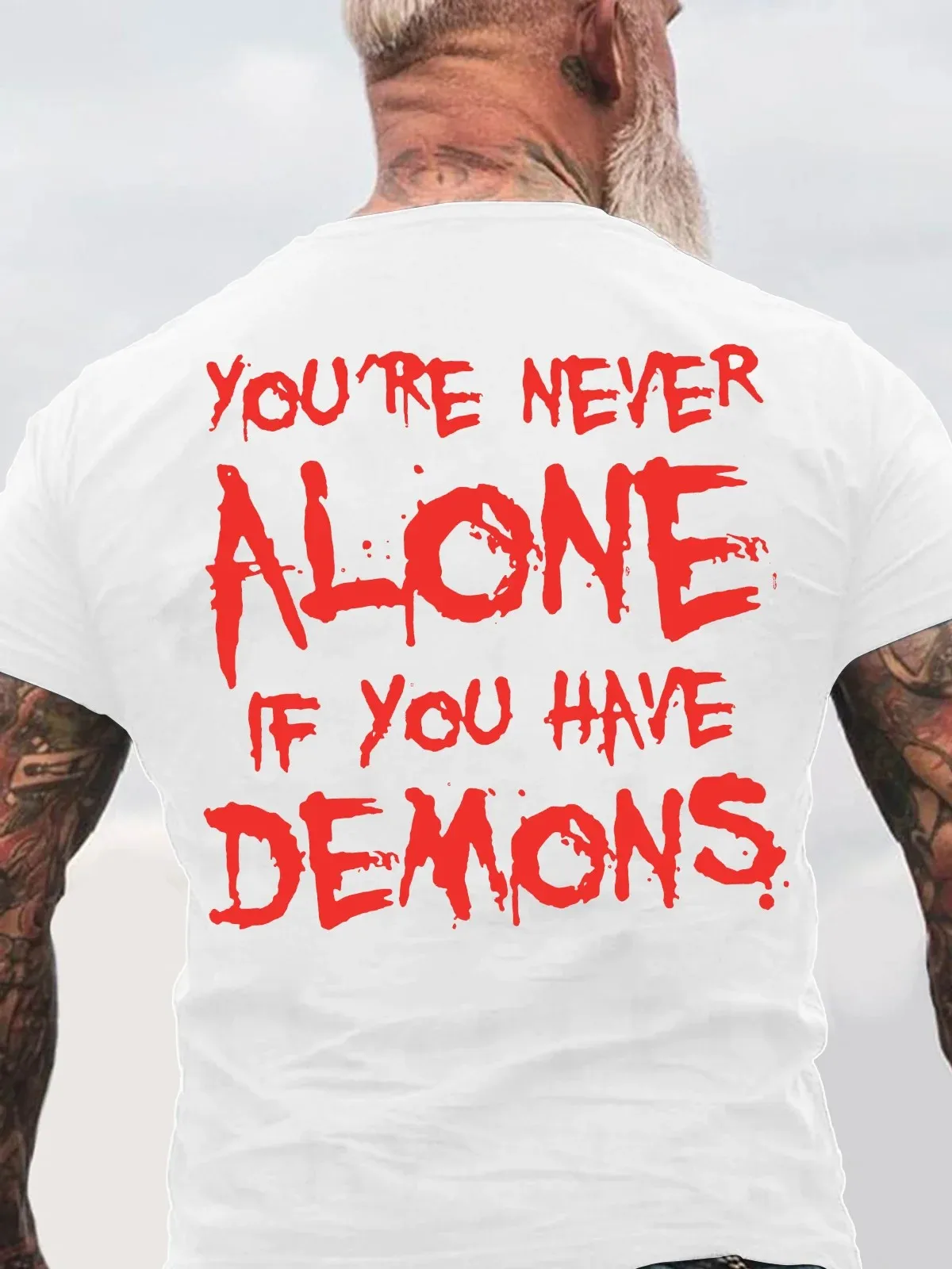 تي شيرت قطني بطبعة سوداء من You're Never Alone If You Have Demons