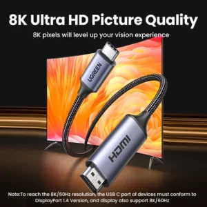 كابل UGREEN USB C إلى 4K 8K متوافق مع HDMI 8K/60 هرتز 4K/120 هرتز لجهاز MacBook Pro iMac iPad Pro لهاتف Samsung Galaxy USB C إلى HDMI 2.1