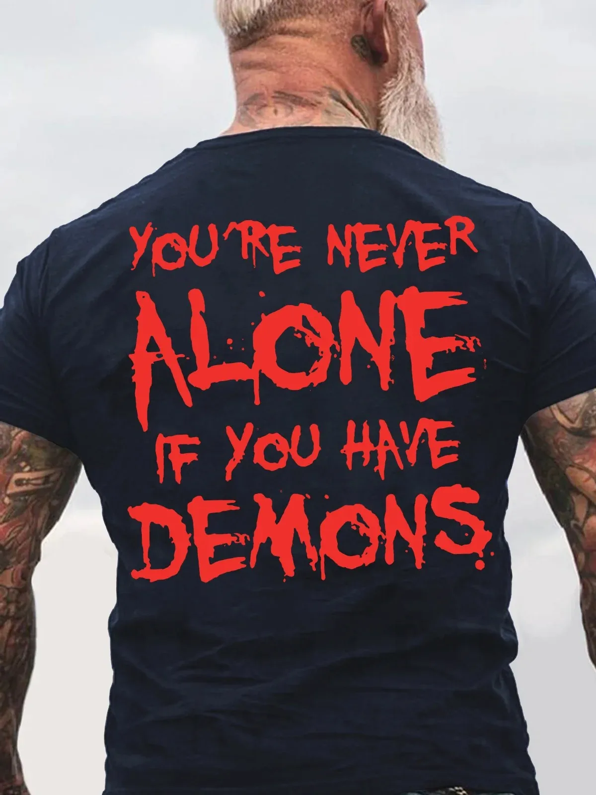 تي شيرت قطني بطبعة سوداء من You're Never Alone If You Have Demons