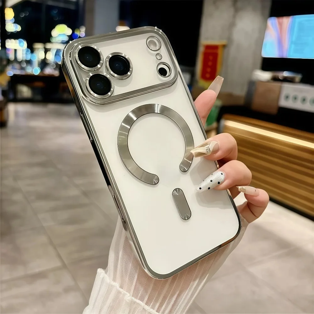 غطاء هاتف فاخر بتقنية MagSafe المغناطيسية لهواتف iPhone 18 و17 Pro Max و17 Air، غطاء واقي لهاتف iPhone 17 Pro Max و17، غطاء شفاف.
