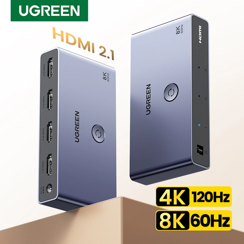 UGREEN HDMI 2.1 2.0 8K التبديل 3 في 1 خارج مع جهاز التحكم عن بعد 8K @ 60Hz ، 4K @ 120Hz محول الخائن الجلاد لأجهزة Xbox PS5