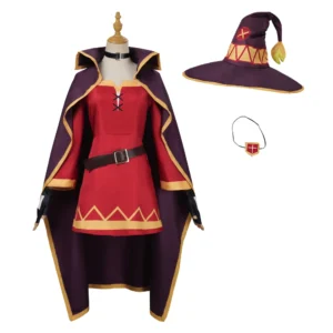 أزياء أنيمي Megumin التأثيرية للنساء فستان الساحرة ملابس Megumin Cos شعر مستعار أزياء الهالوين