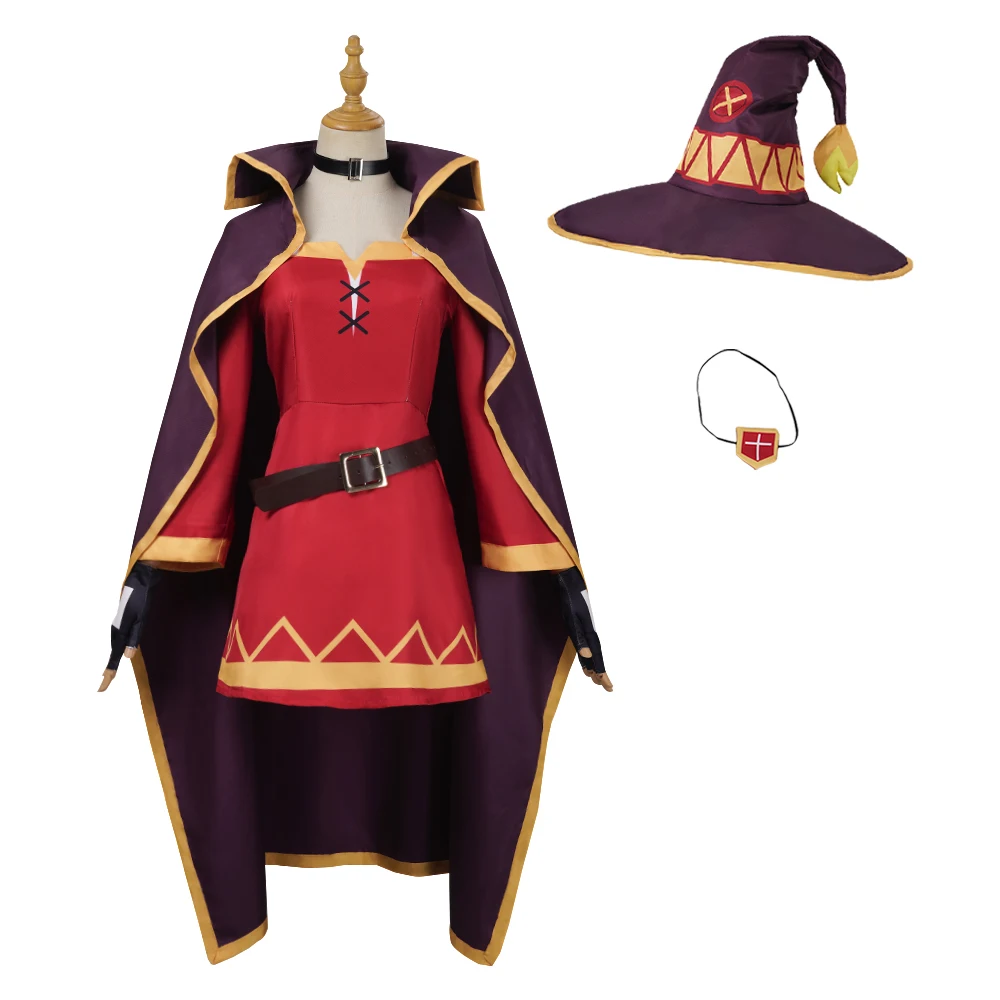 أزياء أنيمي Megumin التأثيرية للنساء فستان الساحرة ملابس Megumin Cos شعر مستعار أزياء الهالوين