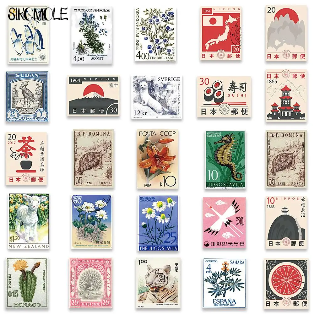 10/30/50 قطعة الكرتون الرجعية الفن Stamps ملصقات النمط الياباني DIY بها بنفسك السفر الأمتعة الغيتار الثلاجة محمول الكتابة على الجدران ملصق طفل الشارات
