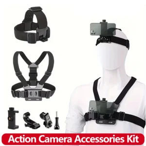 مجموعة ملحقات كاميرا الأكشن القابلة للتعديل - حزام الرأس وحزام الصدر متوافق مع GoPro Hero وOsmo وSJCAM وAKASO I