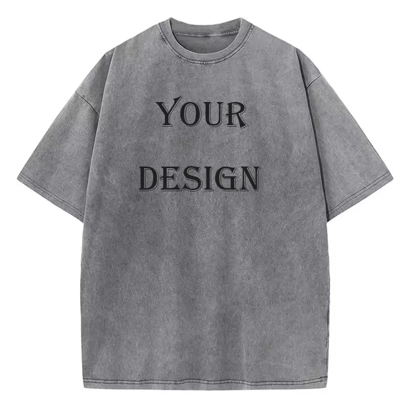 تي شيرت قطني مغسول للجنسين مطبوع حسب الطلب تي شيرت Harajuku Top DIY Your Like Photo أو Logo تي شيرت قمة الموضة المخصصة