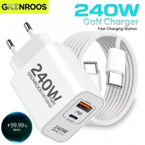 شاحن USB C بقوة 240 واط بتقنية GaN PD لهواتف آيفون 17 و16 و15 و14 و13 و12 برو ماكس، شحن سريع QC 3.0 وPD 3.0 من نوع USB-C لهواتف شاومي وبوكو وآيباد