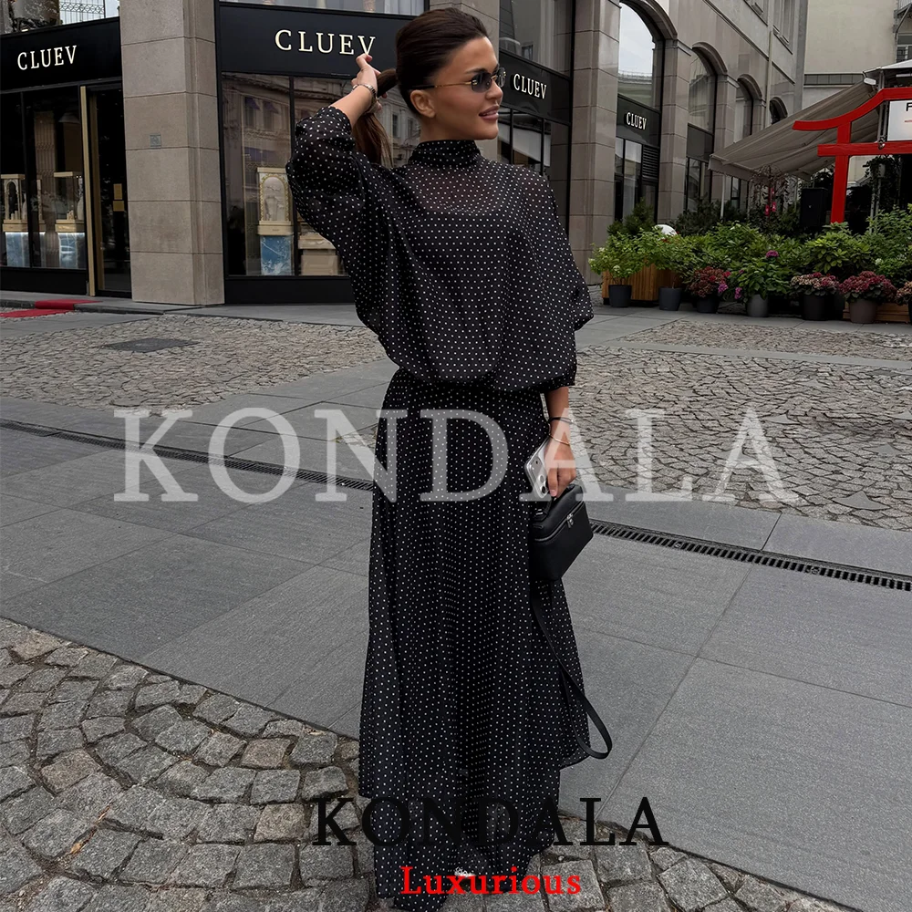 أطقم نسائية من KONDALA بتصميم عتيق منقط، بلوزات فضفاضة من الشيفون بربطة عنق، وتنورات طويلة فضفاضة، أزياء عصرية لربيع وصيف 2026، ملابس للعطلات