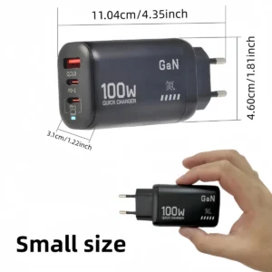 شاحن GaN بقوة 100 واط من نوع C مع تقنية PD وUSB QC 3.0 للشحن السريع للحواسيب المحمولة والآيباد، متوافق مع سامسونج وشاومي وآيفون 15 و16 برو ماكس والهواتف المحمولة الأخرى.
