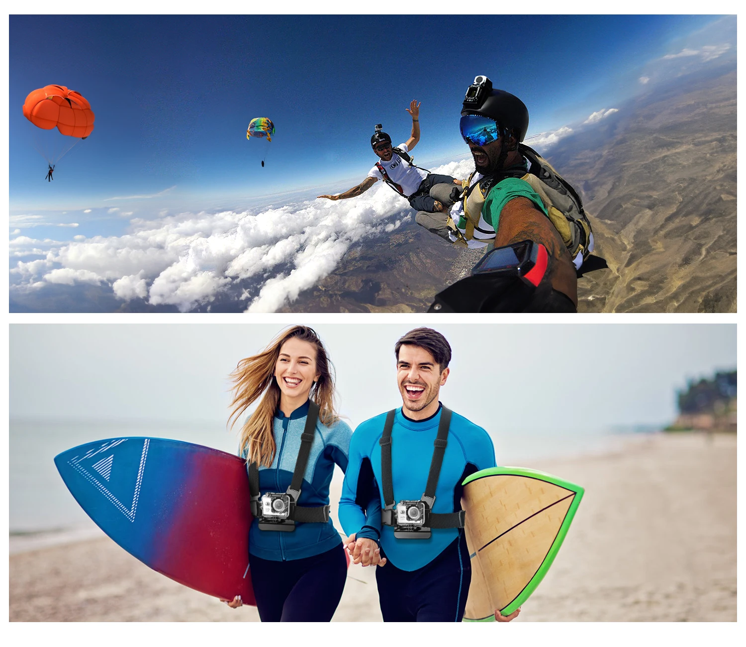 مجموعة ملحقات كاميرا الأكشن القابلة للتعديل - حزام الرأس وحزام الصدر متوافق مع GoPro Hero وOsmo وSJCAM وAKASO I