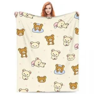 بطانية رمي قطيفة كرتونية دافئة للغاية من Rilakkuma لتغطية السرير وديكور المنزل ومفرش سرير من الفلانيل للنزهة