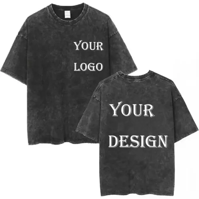 تي شيرت قطني مغسول للجنسين مطبوع حسب الطلب تي شيرت Harajuku Top DIY Your Like Photo أو Logo تي شيرت قمة الموضة المخصصة