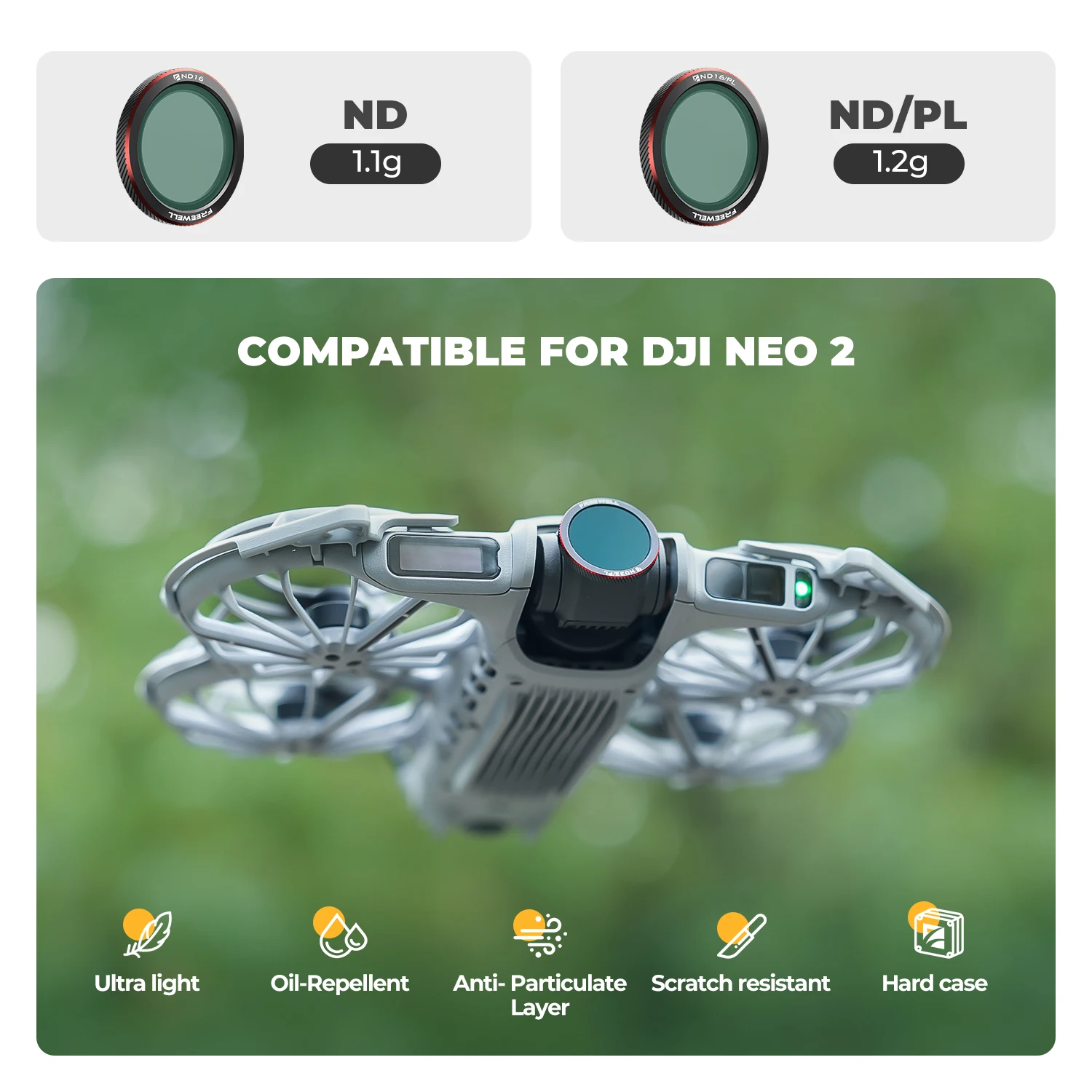 فلاتر مغناطيسية من فريويل، مجموعة من 3 قطع (ND، UV، CPL، ND/PL، Glow Mist 1/4)، متوافقة مع كاميرا DJI Neo 2، ملحقات التصوير الفوتوغرافي