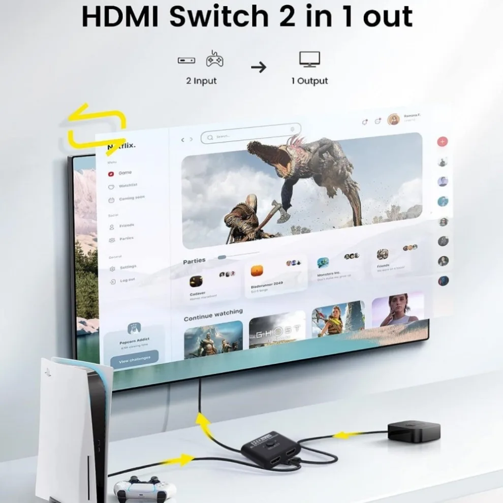 موزع ومبدل HDMI متوافق مع تقنية 4K، ثنائي الاتجاه 1x2/2x1، مبدل HDMI 2 في 1، مناسب لأجهزة PS4/3 وصندوق التلفزيون، محول ومبدل.