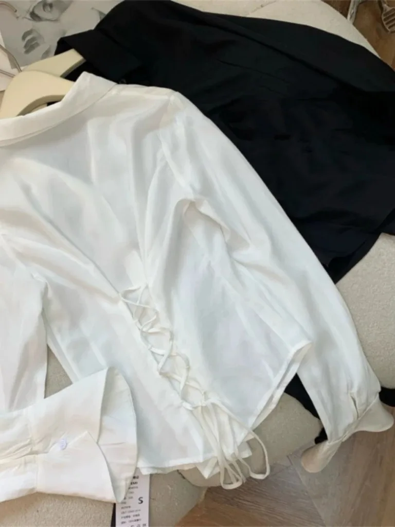 مثير سليم متوهج كم قميص نسائي الصلبة التلبيب واحدة الصدر عودة ضمادة تونك الإناث البلوزات الربيع الاتجاه سيدة جديدة