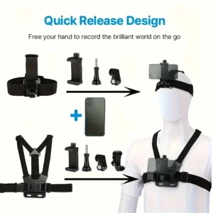 مجموعة ملحقات كاميرا الأكشن تشمل حزام الرأس وحزام الصدر وحامل قابل للتعديل لكاميرات GoPro والهواتف وDJI Osmo وSJCAM وAKASO وInsta360