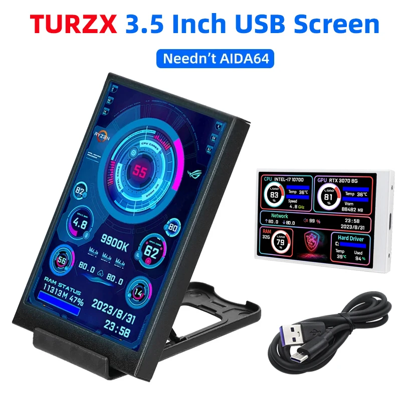 3.5 بوصة IPS نوع C شاشة ثانوية للكمبيوتر وحدة المعالجة المركزية GPU RAM HDD عرض 320*480 USB شاشات كريستال بلورية بحرية AIDA64 ويندوز 10 11
