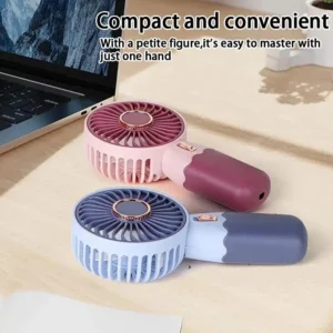 مروحة كهربائية صغيرة 2 في 1 محمولة للاستخدام الخارجي قابلة لإعادة الشحن عبر USB مع وظيفة حامل للهاتف المحمول للصيف