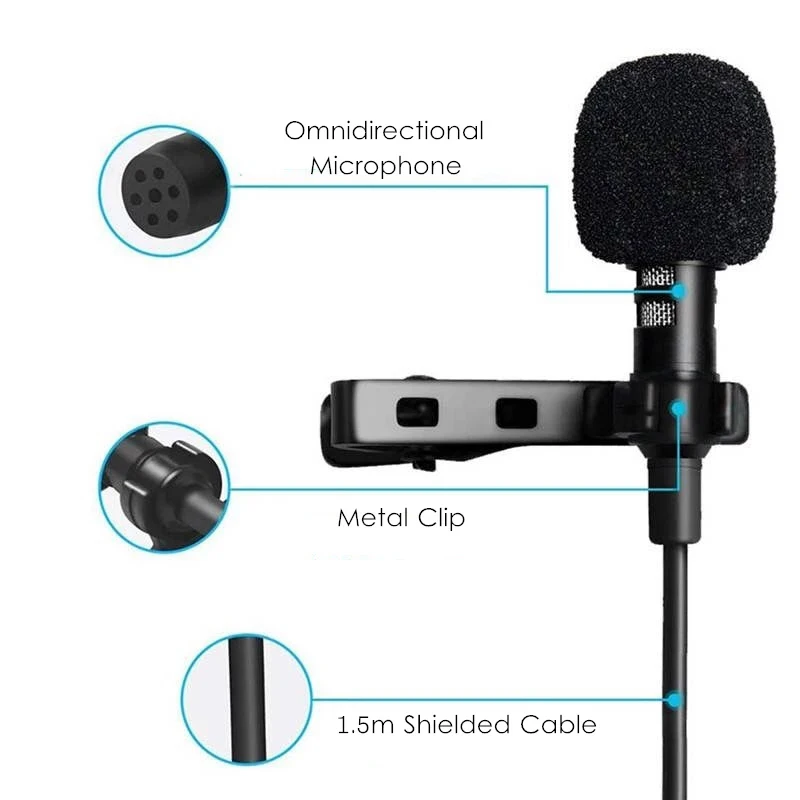 1.5 متر المحمولة USB صغير Lavalier ميكروفون USB/3.5 مللي متر/Type-C مشبك معدني التلبيب هيئة التصنيع العسكري مكثف ميكروفون للكمبيوتر المحمول الهاتف المحمول