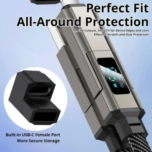 1/2 قطعة كابل شحن 4 في 1 بقوة 65 واط مع شاشة عرض V/A/W من نوع USB C، كابل محمول من النوع C لأجهزة آبل، مناسب لآيفون/آيباد/سامسونج/اللابتوب.