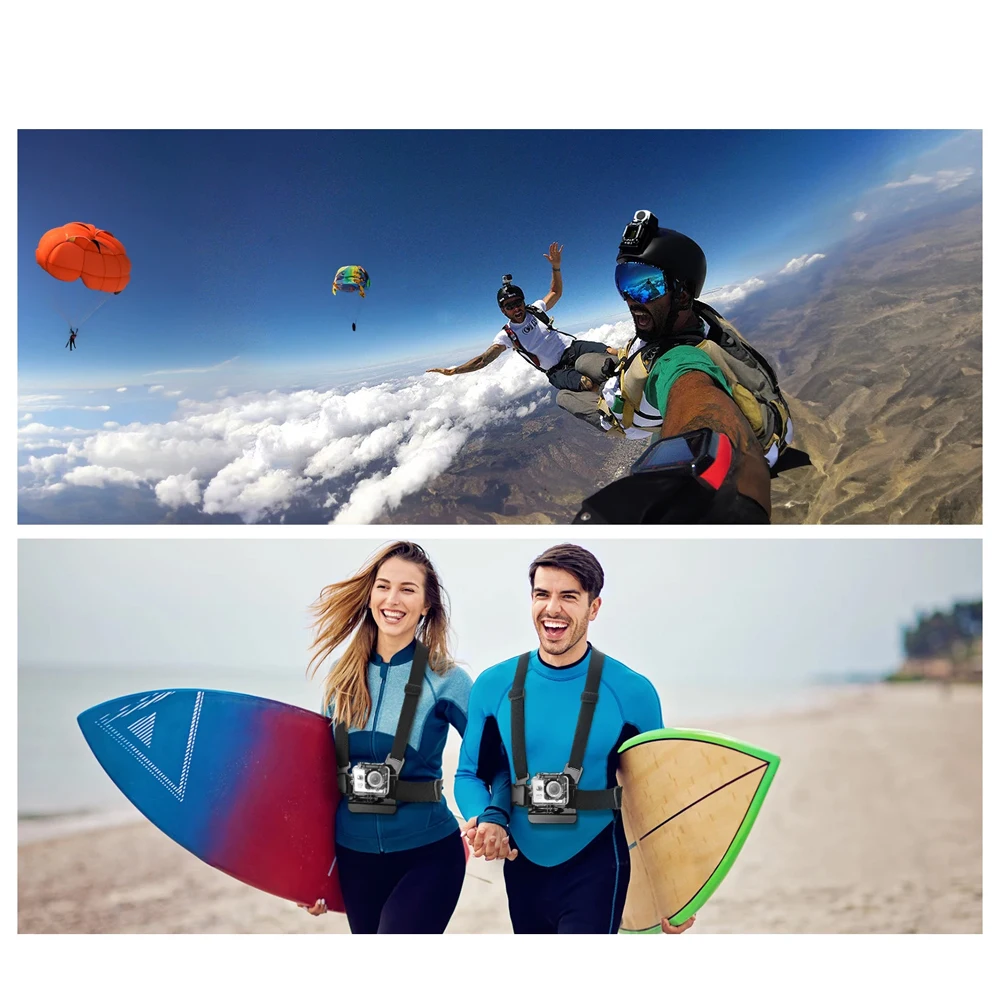 مجموعة ملحقات كاميرا الأكشن تشمل حزام الرأس وحزام الصدر وحامل قابل للتعديل لكاميرات GoPro والهواتف وDJI Osmo وSJCAM وAKASO وInsta360