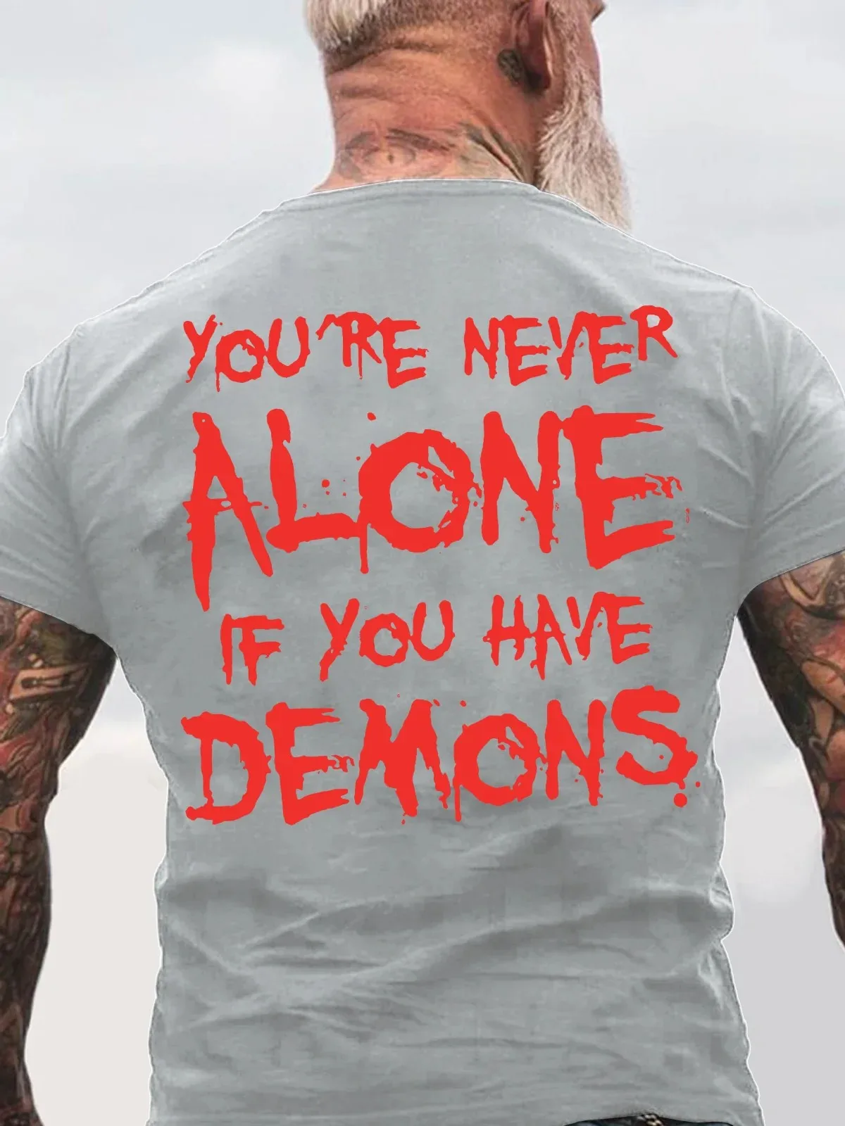 تي شيرت قطني بطبعة سوداء من You're Never Alone If You Have Demons