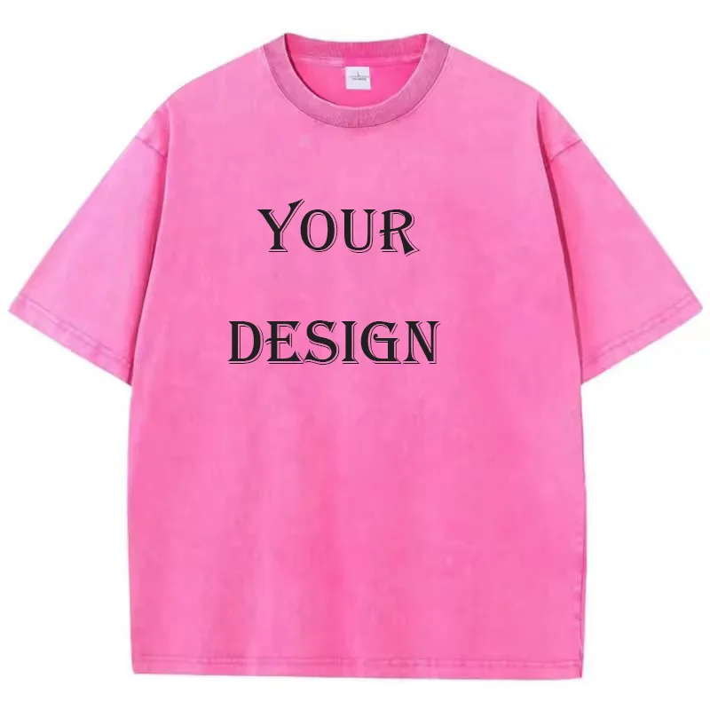 تي شيرت قطني مغسول للجنسين مطبوع حسب الطلب تي شيرت Harajuku Top DIY Your Like Photo أو Logo تي شيرت قمة الموضة المخصصة
