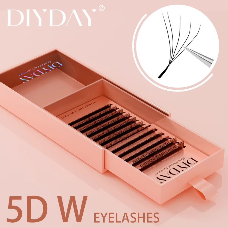 DIYDAY W-شكل رمش تمديد 3d 4d 5d 6d 7d 8d W جلدة الطبيعية لينة مسبقة الصنع مروحة بلوم تأثير رموش للمكياج الجمال