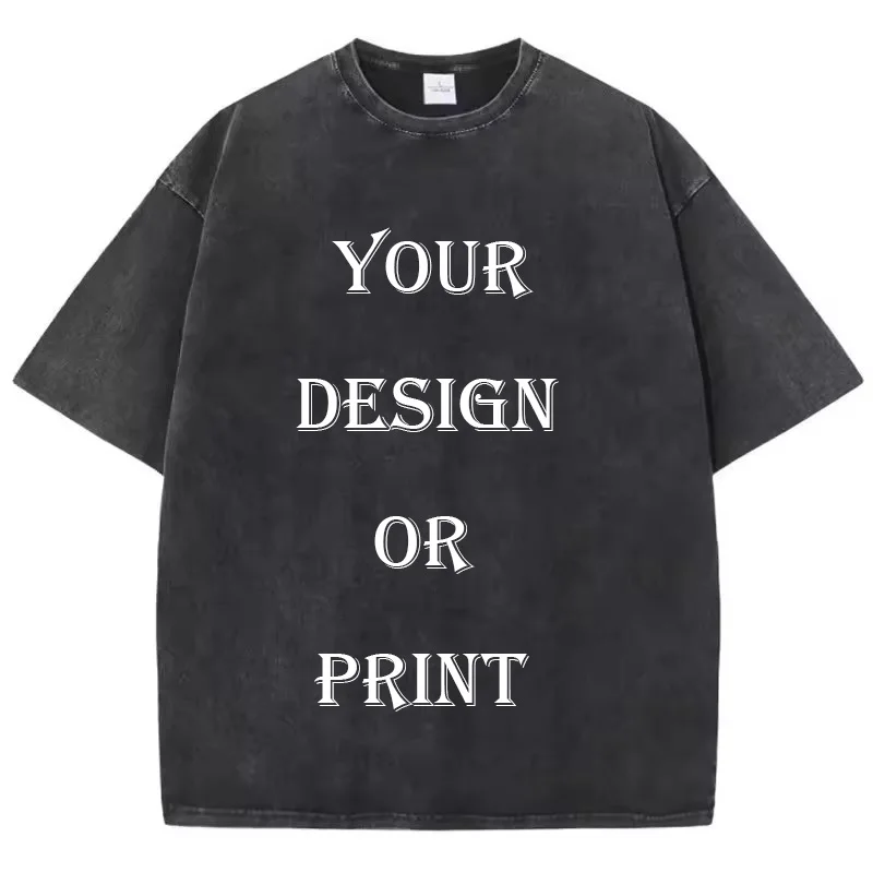 تي شيرت قطني مغسول للجنسين مطبوع حسب الطلب تي شيرت Harajuku Top DIY Your Like Photo أو Logo تي شيرت قمة الموضة المخصصة